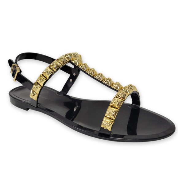 STUART WEITZMAN Jelrose Black Flat Sandals 5 - Picture 1 of 14